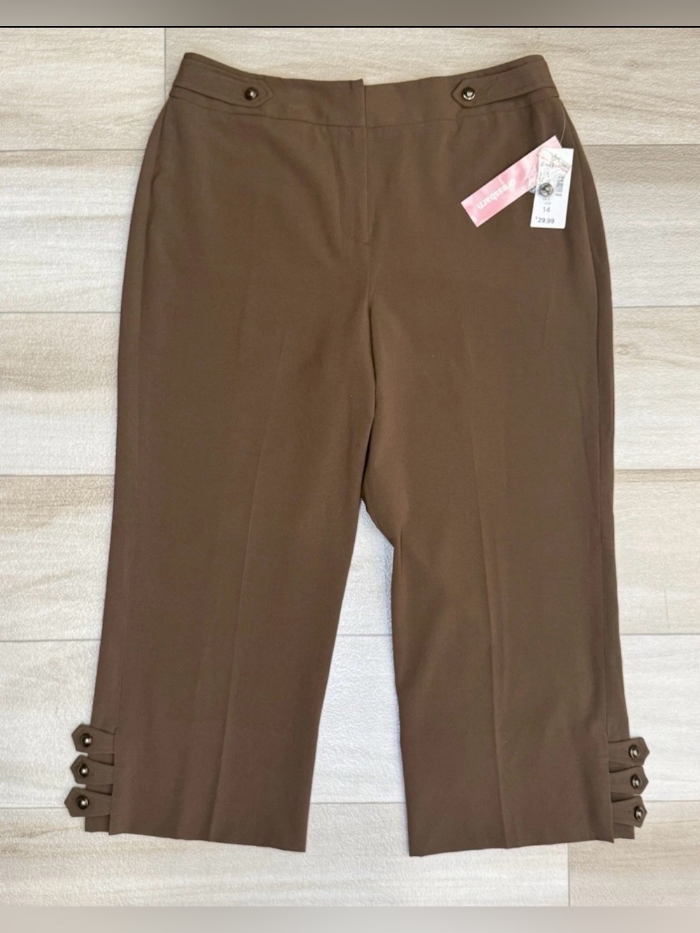 New With Tags Dressbarn Women's Ladies Capri Pants Size 14 Dark Brown 32x22.5